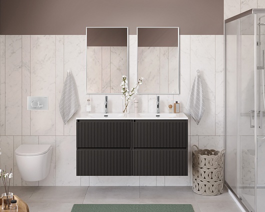 BelBagno Тумба под раковину Uno 120 с 2 чашами подвесная Темно-Серый матовый – фотография-10